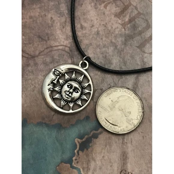 Celestial Sun And Moon Pendant Waxed Cord - Picture 4 of 10